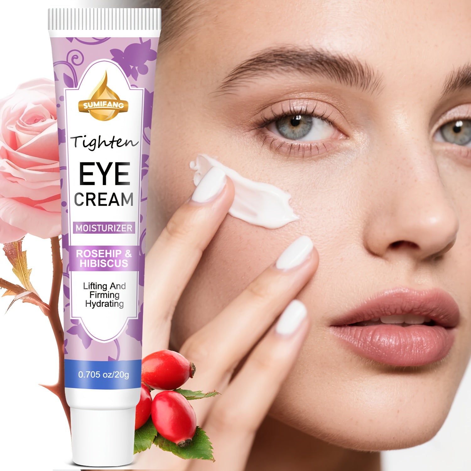 etinol & Hyaluronic Acid Eye Cream - Deep Moisturizing & Firming Formula with Rosehip & Hibiscus Extracts, Non-Greasy Light Beige Care for All Light Beige Types, Unisex Gift for Mom, Skincare Routine, Sleek Tube Design, Nourishing Ingredients