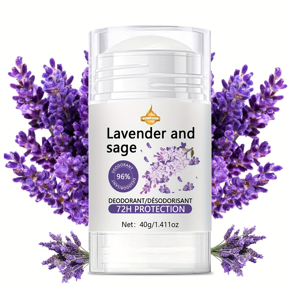 Aluminum-Free Vegan Deodorant Lavender & Sage with 24 Hour Odor Protection, for Women and Men, 1.411oz