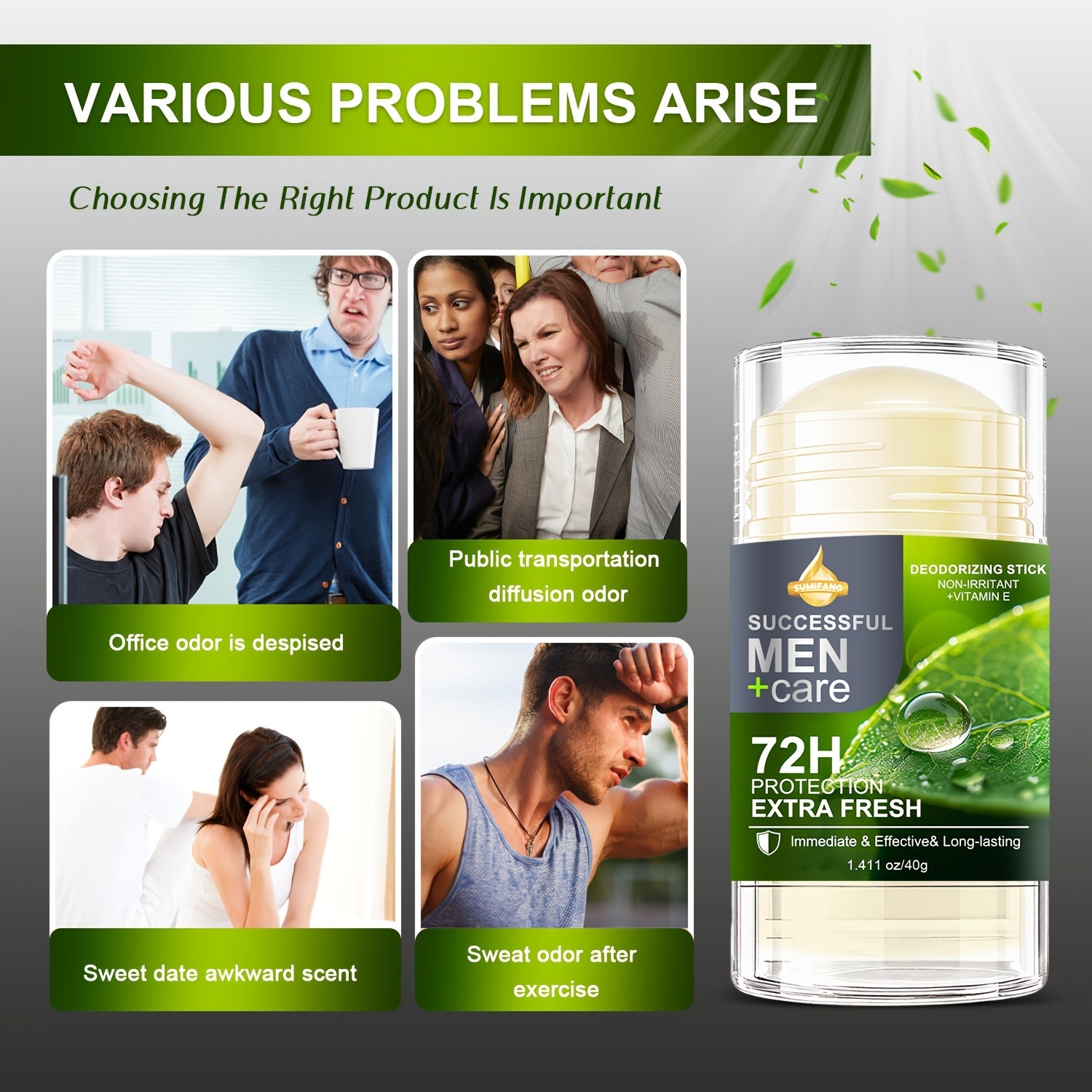 SUMIFANG Men's Care Stick, Containing Vitamin E, Chamomile and Mint, Is Immediate and, with a Long-lasting Fragrance. It's a Must-have for Dates and Travels. Keep Your Armpits Comfortable and Feel Fresh All Day Long