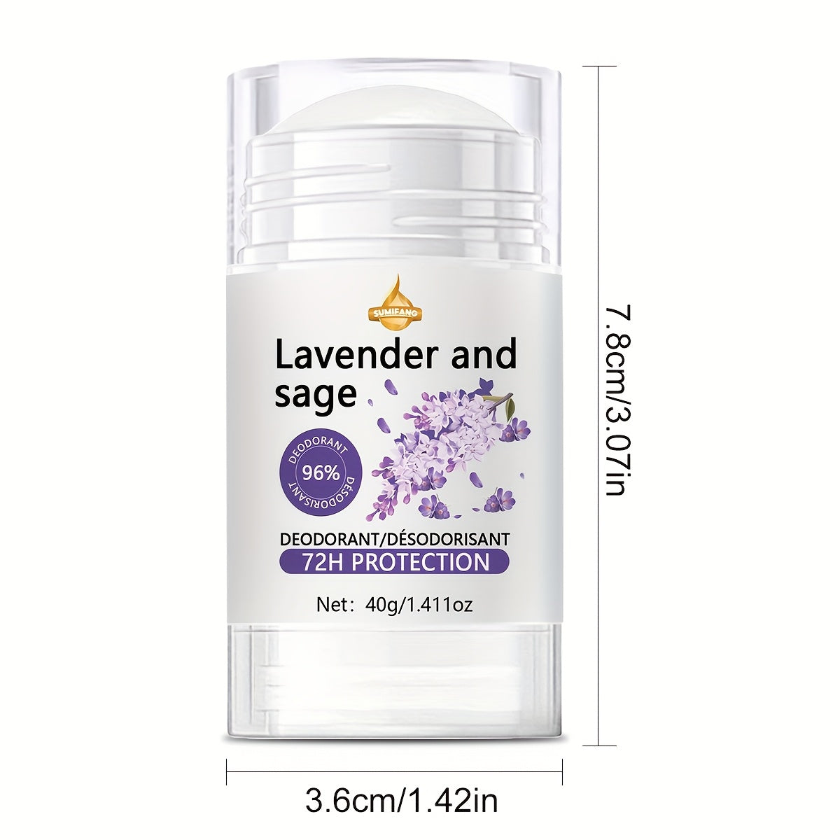Aluminum-Free Vegan Deodorant Lavender & Sage with 24 Hour Odor Protection, for Women and Men, 1.411oz